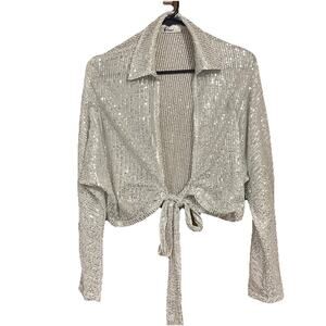 Believe sparkle Cropped Tie Front Blouse Cardigan Size Large